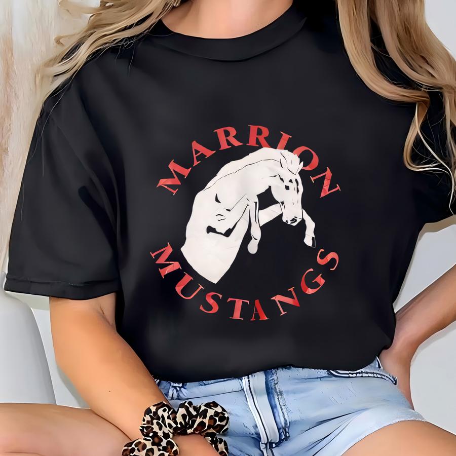 Vintage 90s Marion Mustangs Elementary School Sweatshirt Xxl Size Black Colour T-shirt