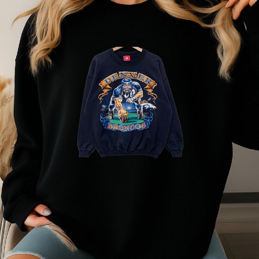 Vintage Denver Broncos Sweatshirt Sweater Crew Neck Large Size Pullover Vtg 90s National Football League American Black Sweatshirt