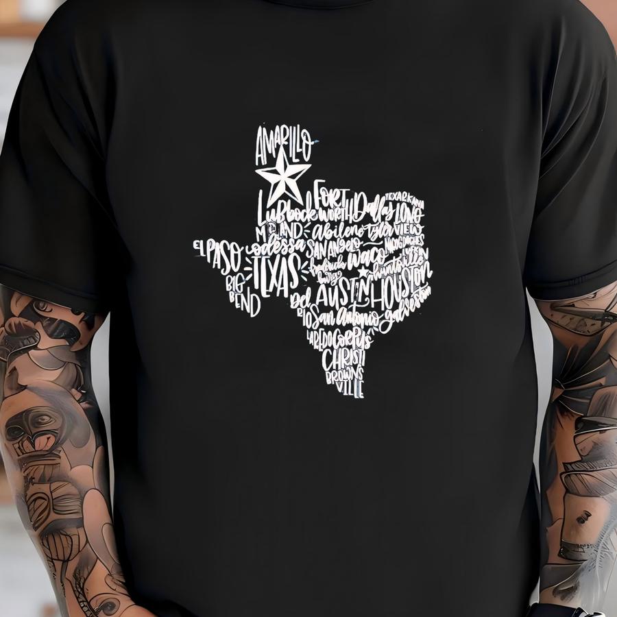 Texas Map Shirt, Texas Cities Pride Tee, 11848 T-shirt