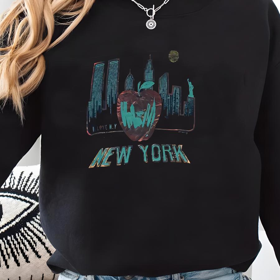 Vintage 90s Nyc Sweatshirt: Black Cityscape Pullover (size L) Sweatshirt