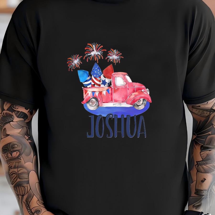 Personalized Fourth Of July Kids Shirt - Cute Patriotic Truck Toddler Shirt T-shirt