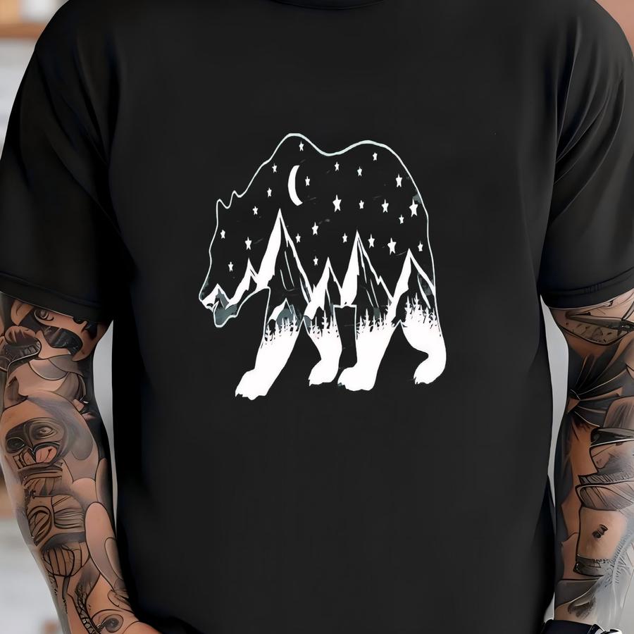 Night Sky Bear Graphic Tee - Mountain Camping Adventure Shirt, 11859 T-shirt