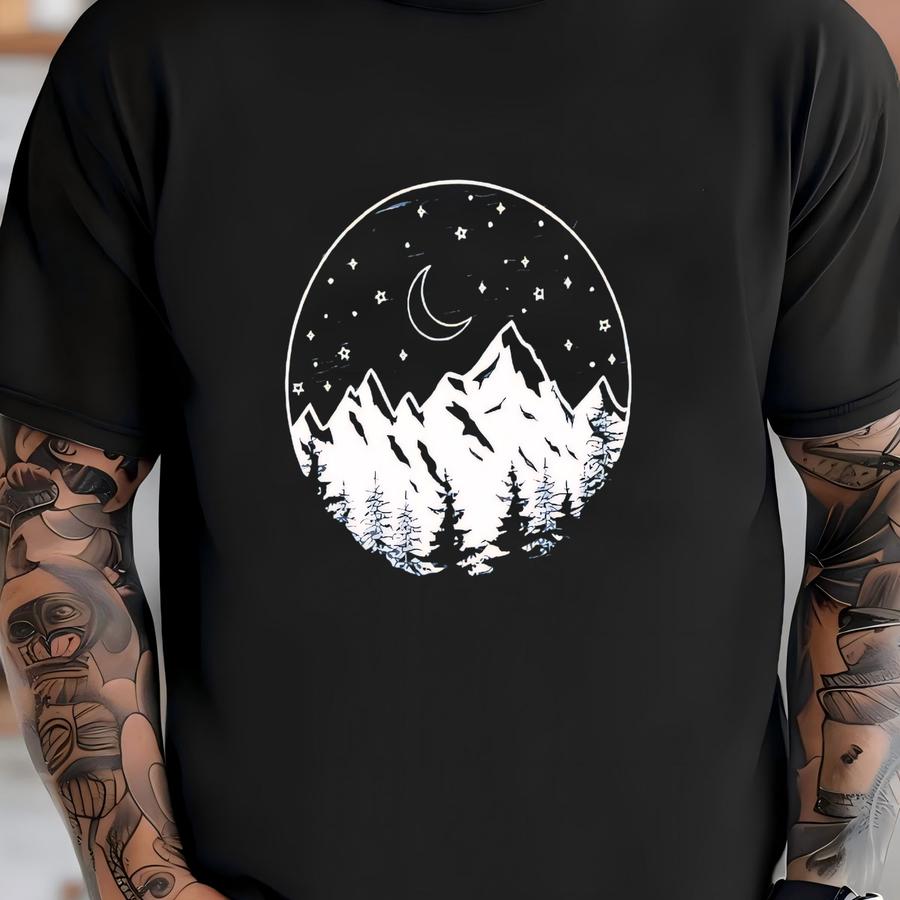 Night Mountain Long Sve Shirt, Camping Adventure Tee, 11877 T-shirt