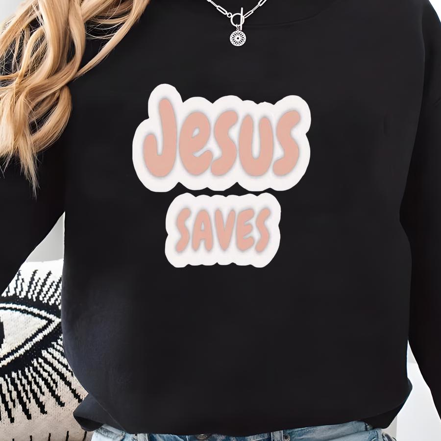 Jesus Saves Pink Sticker Sweatshirt