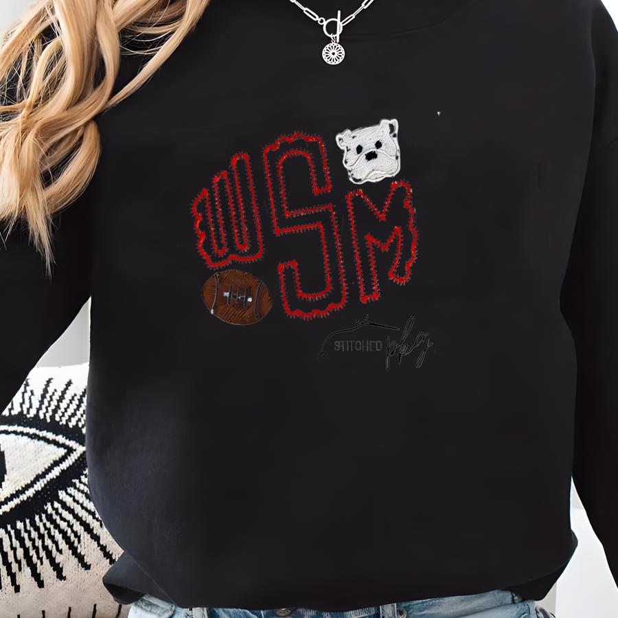 Football Team Diaper Cover - Bulldog - Monogram Initials - Ruffle Edge Eyelet Girls Baby 0-6 Month Elasticized - - Fall Season Sweatshirt