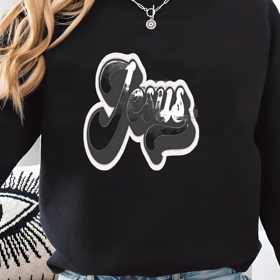 Christian Jesus Retro Text Sticker Sweatshirt