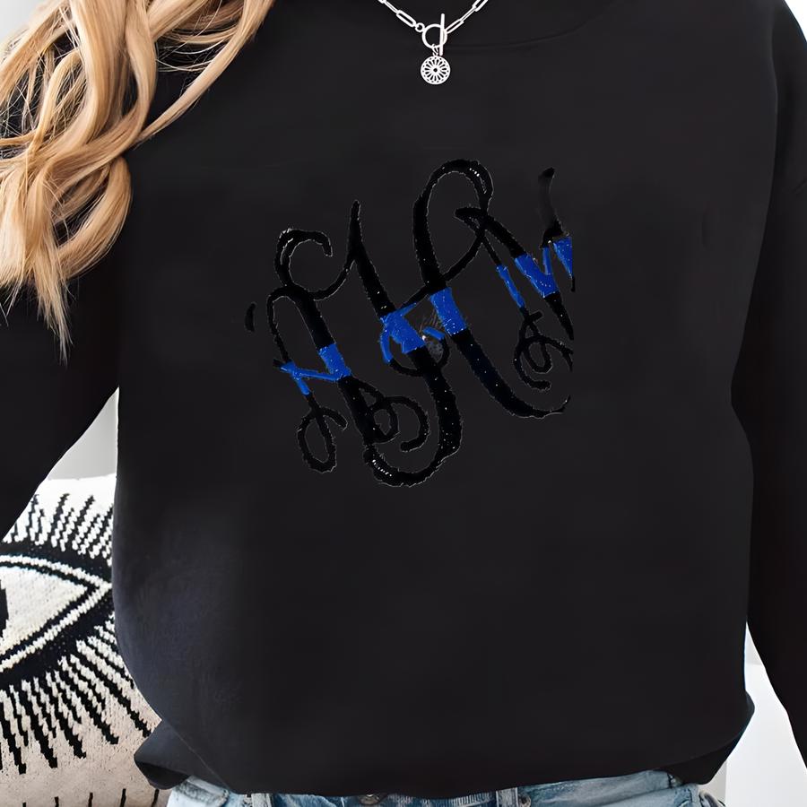 Police Shirt, Police Sherpa, Gift For Police Wife, Gift For Police Officer, Thin Blue Line Monogram, Personalized Police Sweatshirt Jacket Sweatshirt