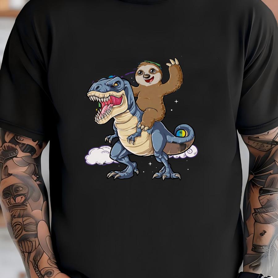 Sloth Riding Dinosaur T Rex Shirt / Sloth Shirt / Dinosaur Gifts / Sloth Lover Gift / Gift For Sloth Lover / Dinosaurs Print Tank Top Hoodie T-shirt