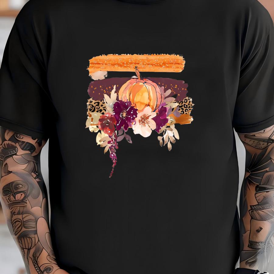 Fall Pumpkin Floral Tee: Copper Brush Strokes Design T-shirt