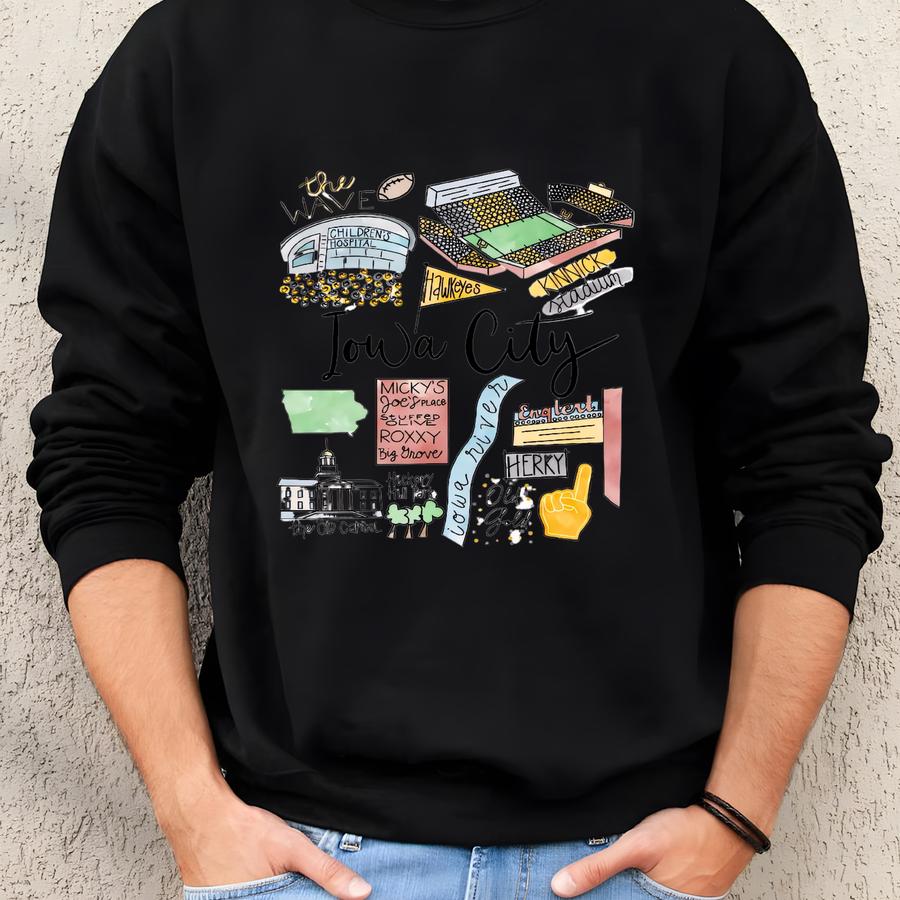Iowa City Print, Iowa City Wall Decor, Iowa Print, University Of Iowa Print, University Of Iowa Art Print Gift // 8x10 Sweatshirt