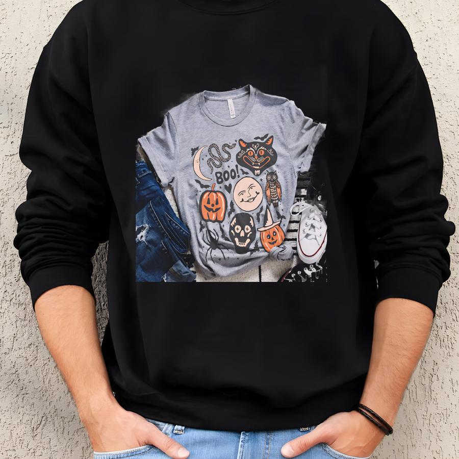 Halloween Doodles Vintage Halloween Shirt Fall Apparel Witchy Clothing Witchy Clothes Fall T-shirt Short Sve Halloween Vintage Tshirt Sweatshirt