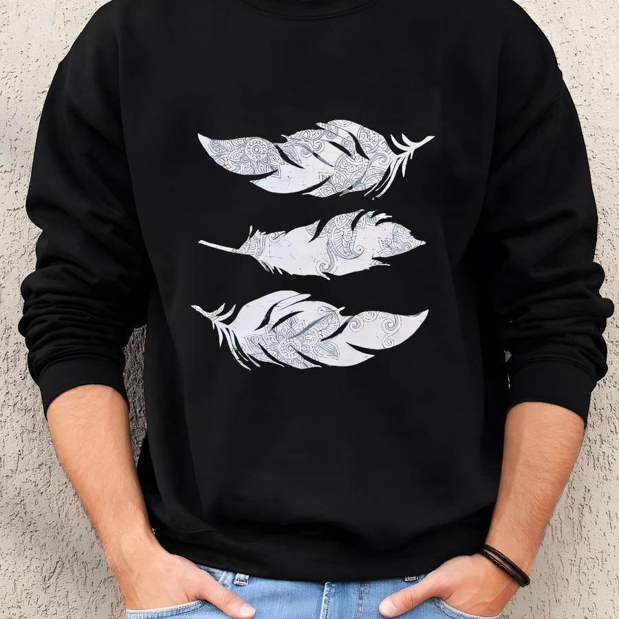 Feathers Graphic Long Sve Shirt, Free Spirit Tee, 9073 Sweatshirt