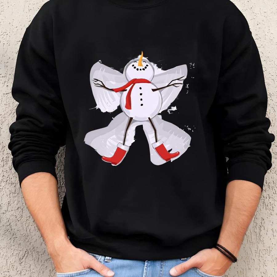 Snowman Snow Angel Christmas Tee - Unisex Holiday Shirt Sweatshirt