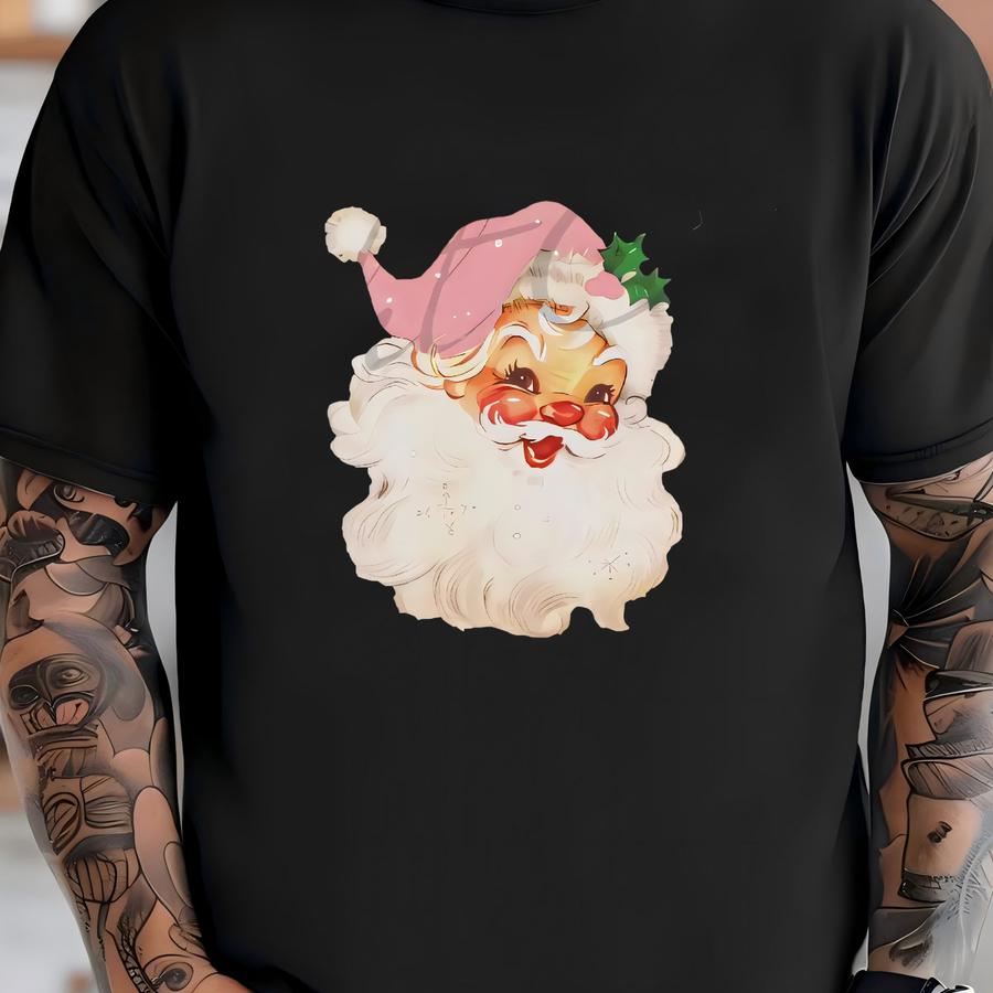 Santa Sweatshirt Vintage Christmas Crewneck Christmas Pjs Pullover Retro Santa Christmas Shirts Ugly Christmas Sweater Holiday Pink Santa T-shirt