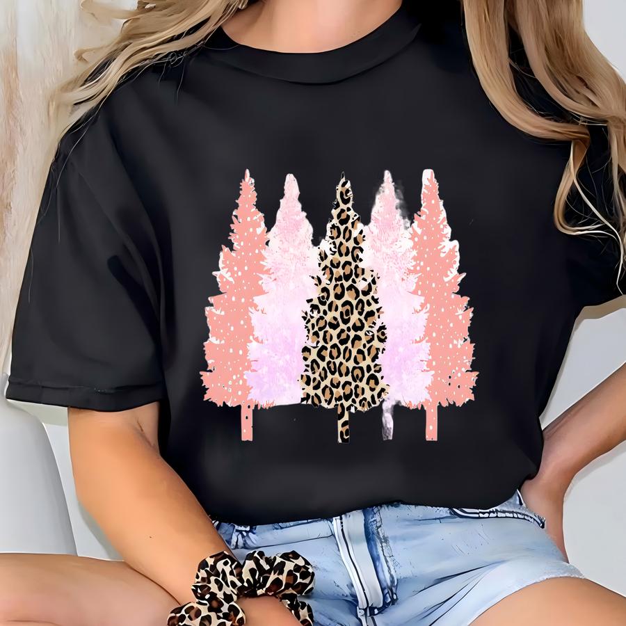 Christmas Tree Sweatshirt, Leopard Christmas Tree, Cheetah Christmas, Christmas Tree Sweater, Rustic Christmas, Womens Christmas. Gift Idea. T-shirt