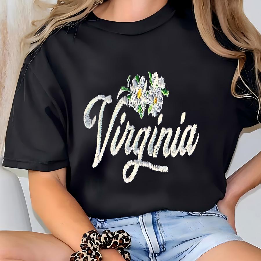 Virginia Vintage Sweatshirt, Retro Flower Crewneck  T-shirt