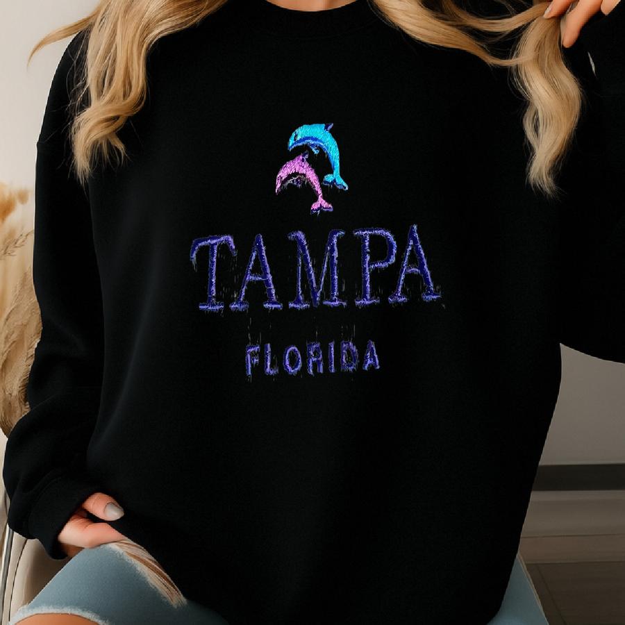 Tampa Florida Sweatshirt, Dolphin Crewneck, Vintage Sweater Sweatshirt