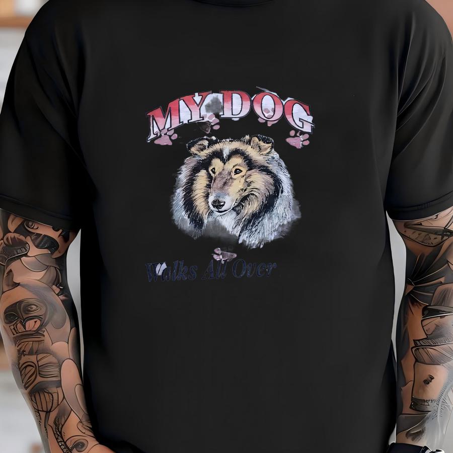 Vintage 90s Art Animal My Dog Walks All Over Me Spellout Crewneck Sweatshirt Xl Size T-shirt