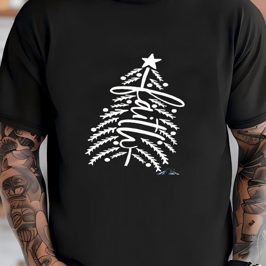 Youth Christian Christmas Tree Faith Sweatshirt Short Sve Or Long Sve Tshirt T-shirt