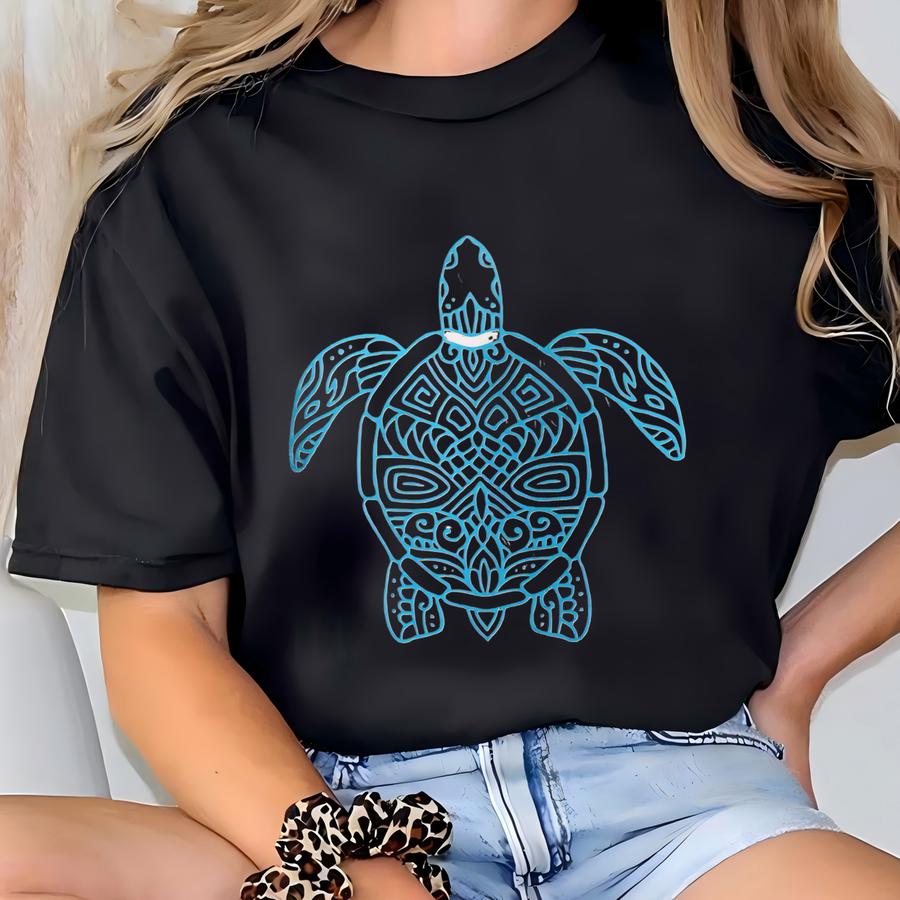 Sea Turtle Hoodie, Turtle T Shirt, Sea Turtle Sweater, Turtle Print, Geometric Design, Turtle Tshirt, Turtle Gifts, Gift For Him Her T-shirt