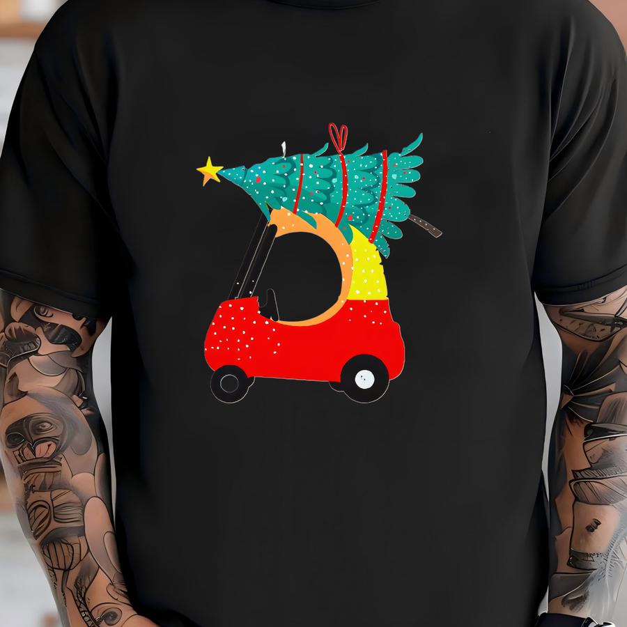 Red Car Christmas Kids Shirt, Cute Christmas Toddler Top, Christmas Tree Kids Baseball Shirt T-shirt