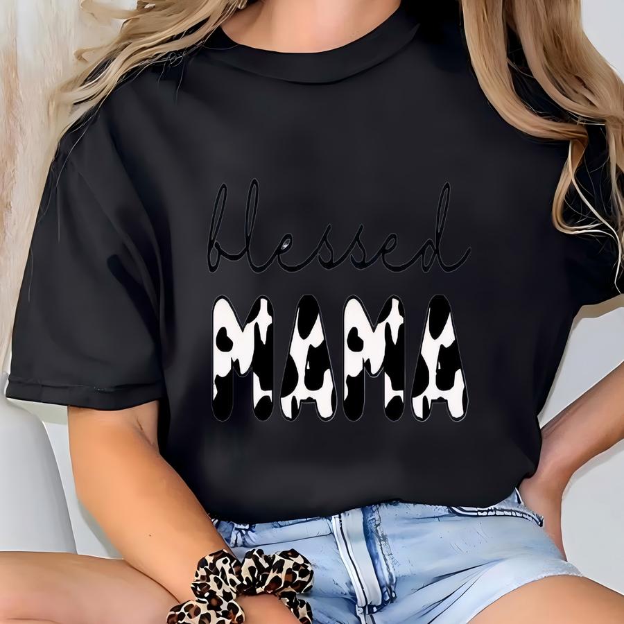 Cow Print Mama Hoodie, Animal Print, Cow Mom Shirt, Mama Graphic Top T-shirt