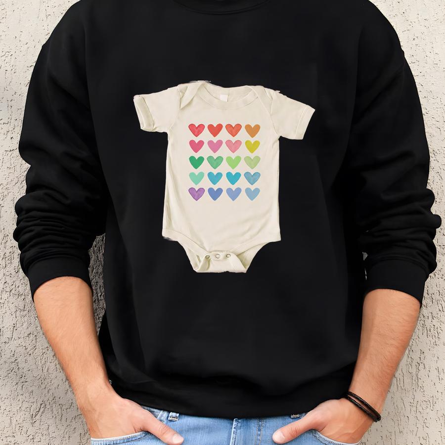 Rainbow Hearts Bodysuit, Rainbow Baby Outfit, Rainbow Hearts Graphic One Piece, Valentines Day Baby, Baby Shower Gift, Gift For New Mom Sweatshirt Rainbow Hearts Bodysuit, Rainbow Baby Outfit, Rainbow Hearts Graphic One Piece, Valentines Day Baby, Baby Shower Gift, Gift For New Mom Sweatshirt