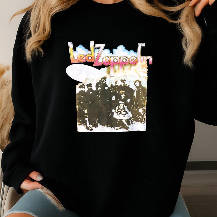 Vintage 1990s Liquid Blue Led Zeppelin Brown Tie Dye Crewneck T-shirt Size Medium Concert Tour All Over Print Swag Hipster Sweatshirt