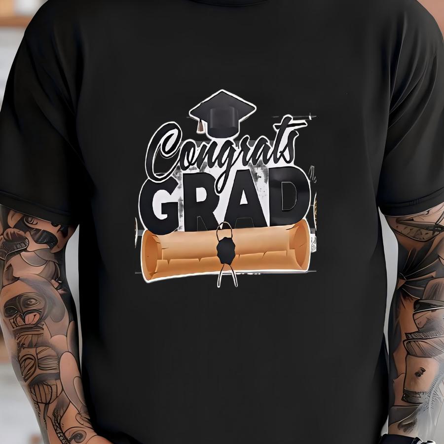 Jumbo Black Gold Congrats Grad + Balloons And Streamers, 9pc Graduation Day Magnet Set T-shirt