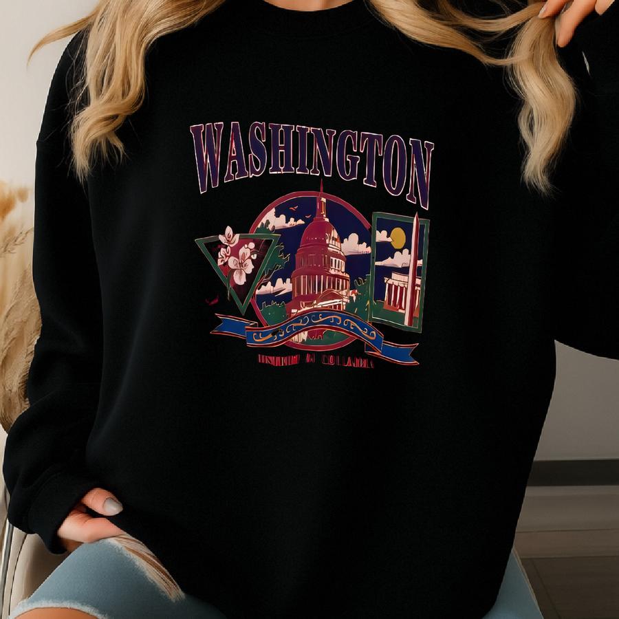 Vintage Washington Sweatshirt Sweater Pullover Jumper Long Sve Red Colour Shirt Vtg 90s Medium Streetwear University District Of  Sweatshirt