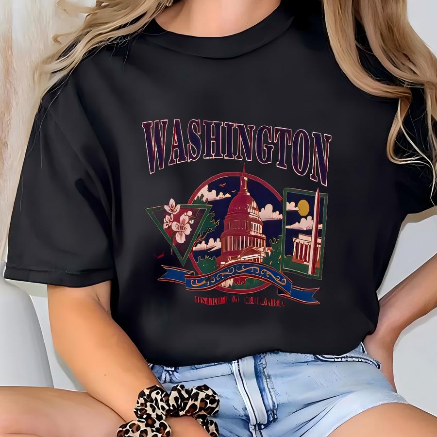 Vintage Washington Sweatshirt Sweater Pullover Jumper Long Sve Red Colour Shirt Vtg 90s Medium Streetwear University District Of  T-shirt