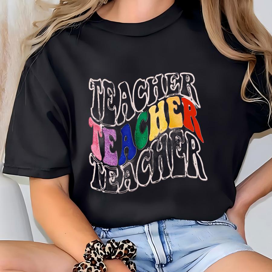 Teacher Retro Sweatshirt, Rainbow Teacher Crewneck, Teacher Appreciation Gift, Back To School, Teacher Gifts T-shirt