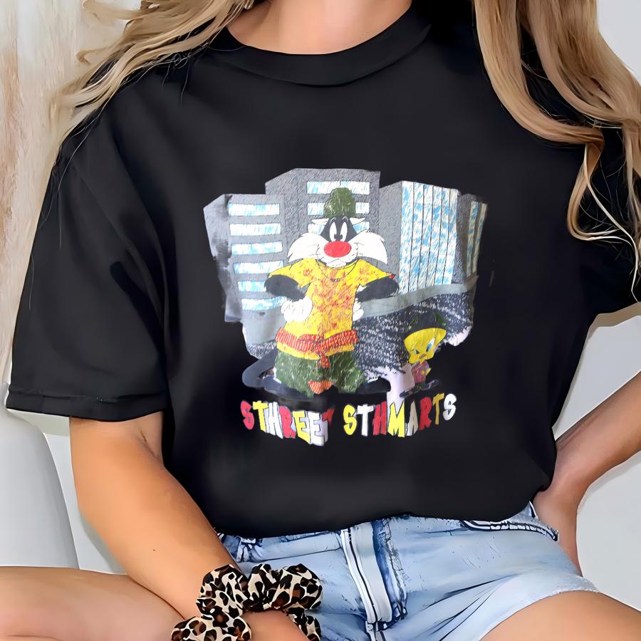 Vintage 90's Sylvester Looney Toons Street Smarts Ty Dye Tweety T Shirt L T-shirt