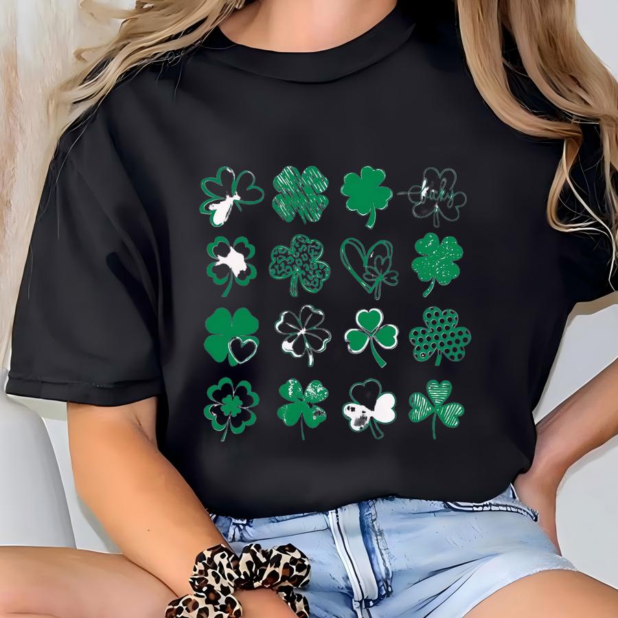 St Patrick's Day Shirt, Shamrock Doodles Tee, Four Leaf Clovers, Lucky Teacher Shirts, Shirts For St. Paddy's Day, March 17th Hoodies T-shirt