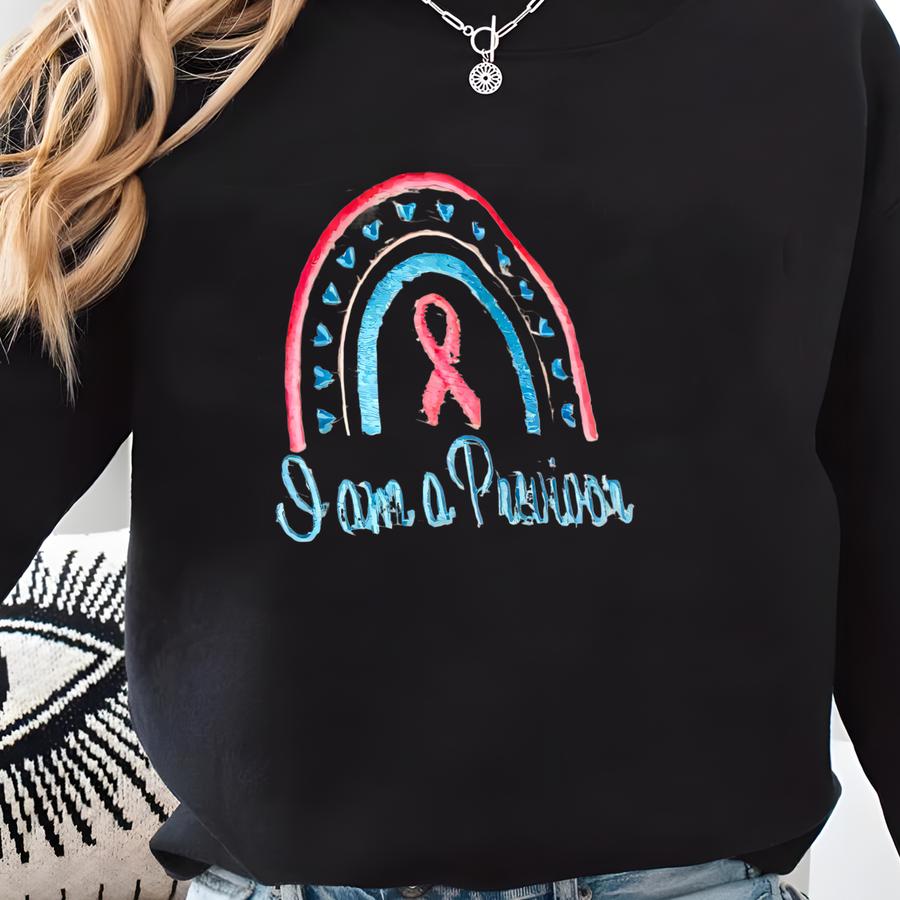 Personalized Previvor Sweatshirt Or Jacket, Beat Cancer Shirt, Pink And Turquoise Ribbon Jacket, Cancer Awareness Pullover Sweatshirt