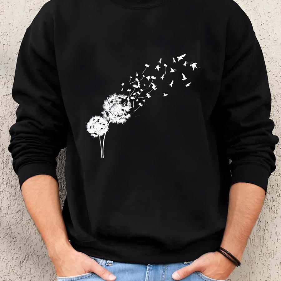 Dandelion And Flying Birds Shirt: Soft Cotton Wildflower Tee Sweatshirt
