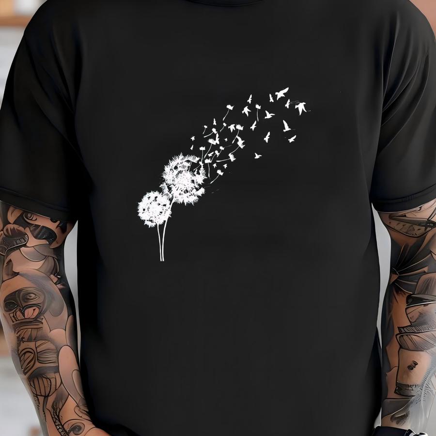 Dandelion And Flying Birds Shirt: Soft Cotton Wildflower Tee T-shirt