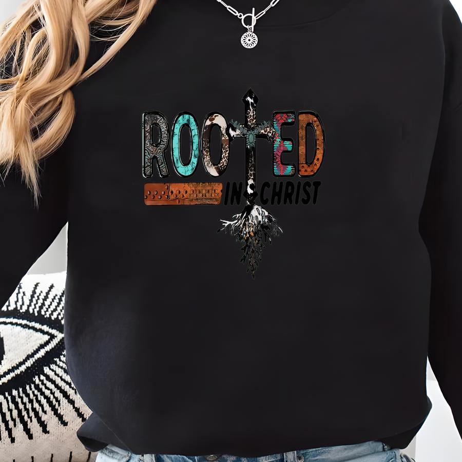 Rooted In Christ Tee: Western Cross, Soft Unisex Fit Sweatshirt