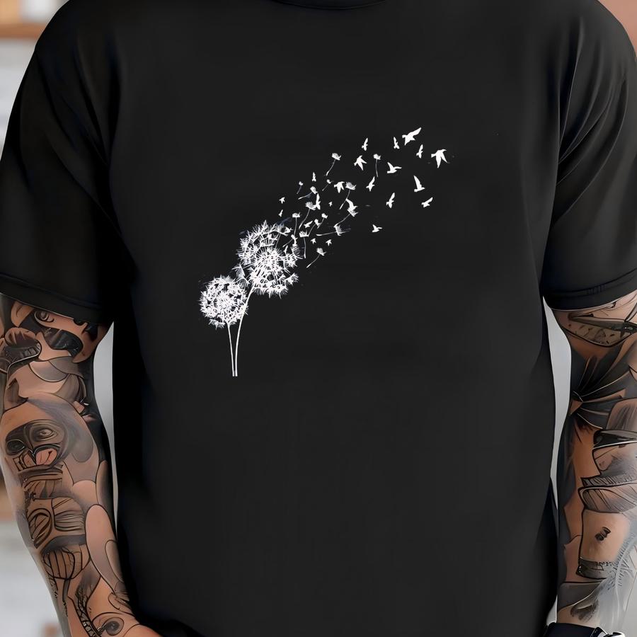 Dandelion V-neck Shirt With Flying Birds Graphic, 11983 T-shirt