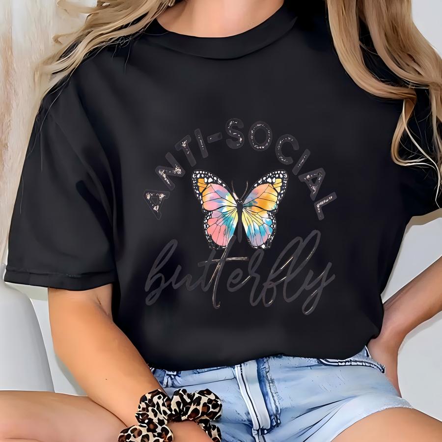 Anti Social Butterfly Shirt, Retro Butterfly, Butterfly Shirt, Antisocial, Introvert Shirt, Graphic Tee, Butterfly Lover, Nature Tee T-shirt