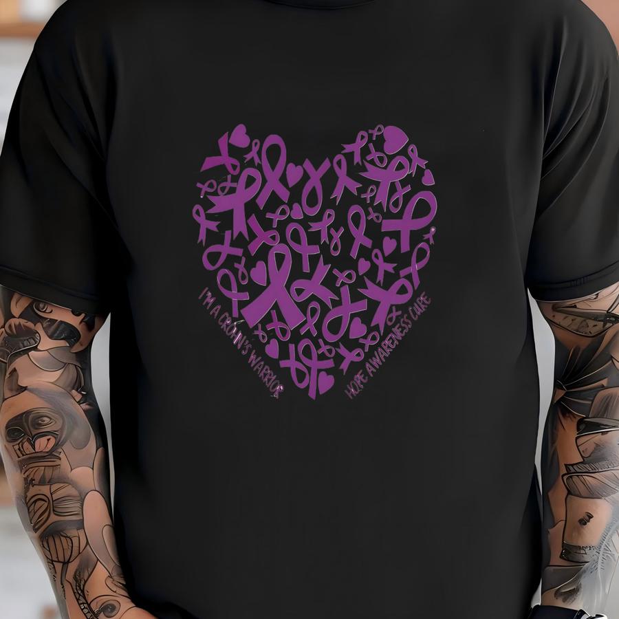 Crohn's Disease Heart Purple Ribbon Shirt, Autoimmune, Crohn's Awareness, Crohns Warrior, Hope For A Cure, Gift, Cute Crohns Shirt T-shirt