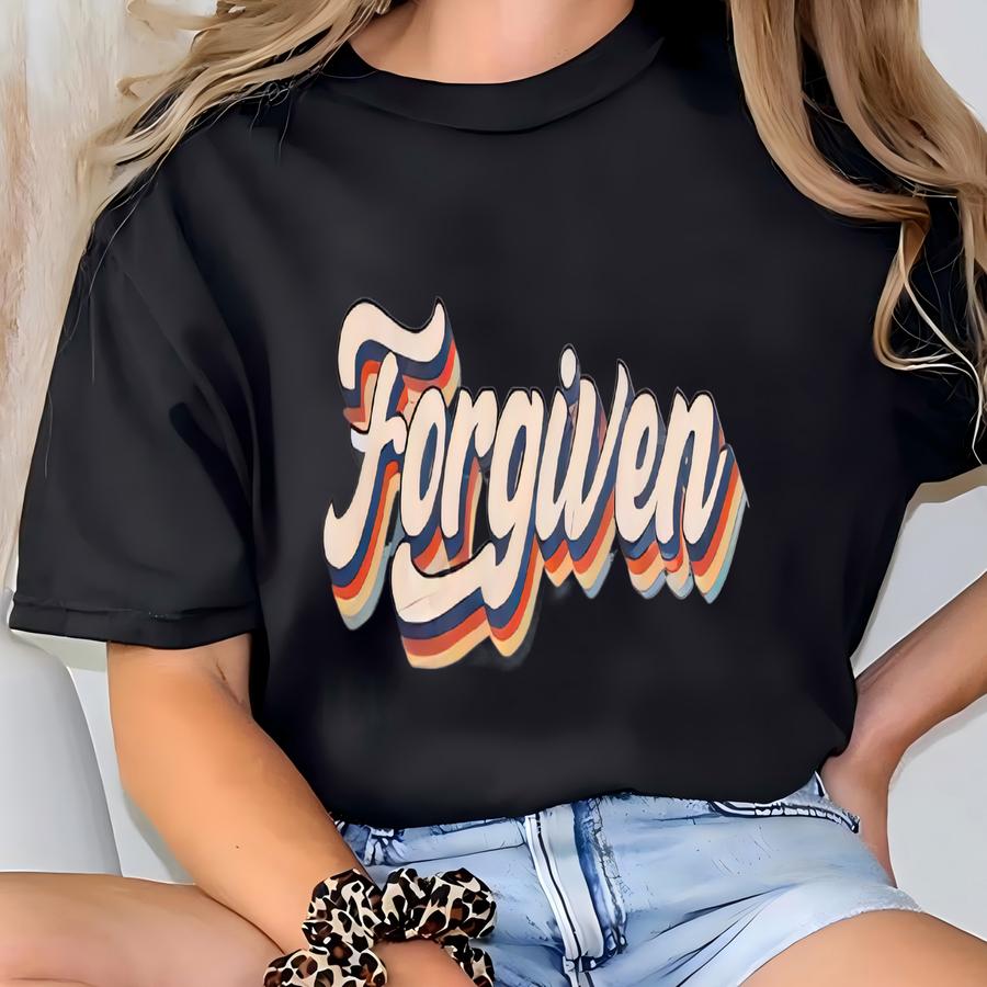 Forgiven Christian Hoodie: Retro Faith Graphic Tee T-shirt