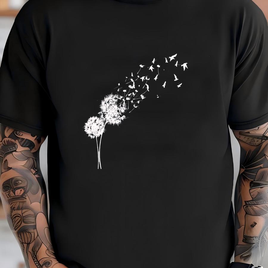Dandelion With Birds Graphic Long Sve Shirt T-shirt