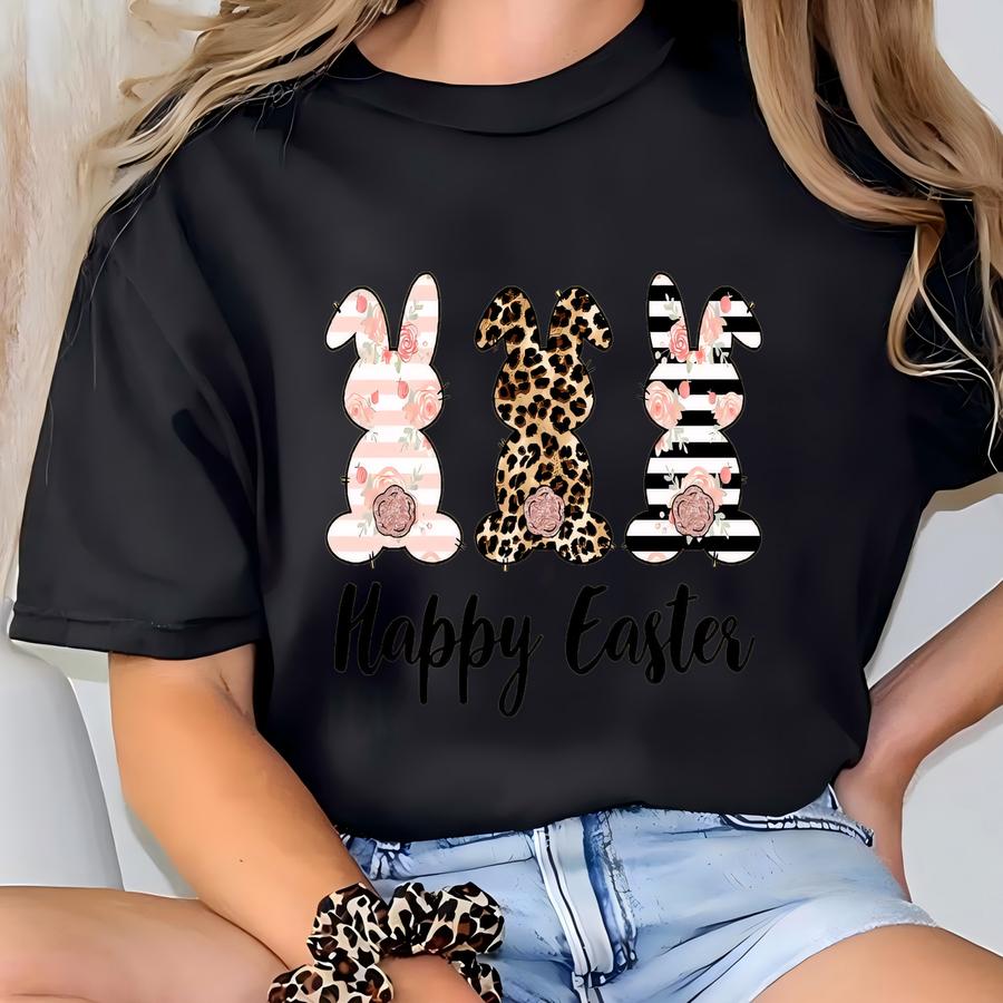 Happy Easter Shirt, Happy Easter Bunnies Shirt, Bunny Shirt, Easter Bunny Shirt, Cute Easter Shirt, Leopard Bunny Shirt, Easter Matching Tee T-shirt