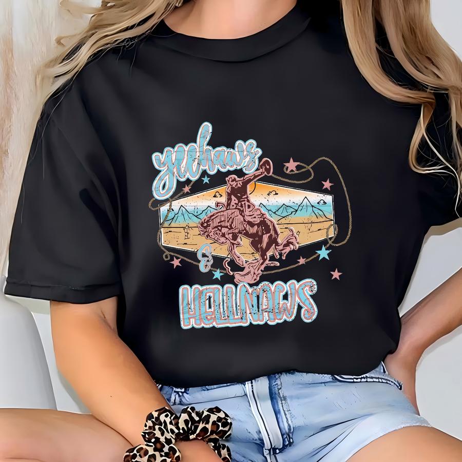 Yeehaws And Naws Women's T Shirt, Unisex Short Sve Bella Canvas Tee, Comfy Western Boho Graphic Shirt, Womens Cute Hoodie Soft Style T-shirt