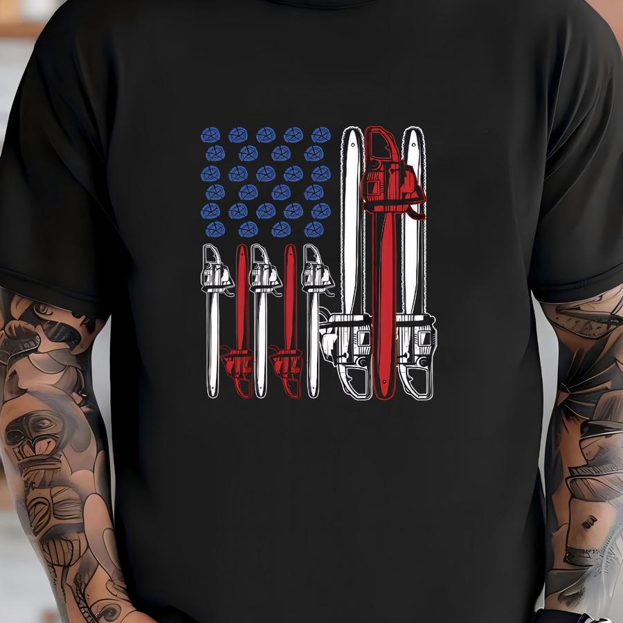 Chainsaw American Flag Arborist Shirt, Usa Flag Hoodie, Womens Tee, Hoodie, Sweatshirt, Tank Top, Kids Tee T-shirt