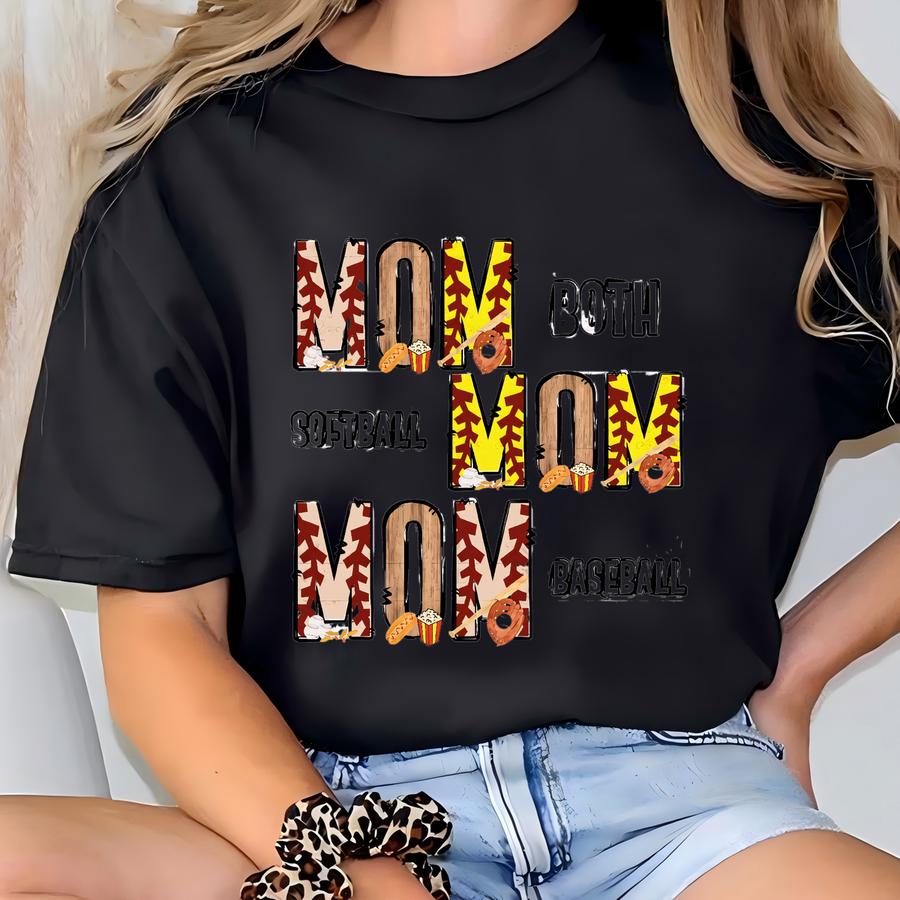 Vintage Baseball Mom Png. Instant Digital Download. Mom Of Both. Softball. Sports Mama T-shirt