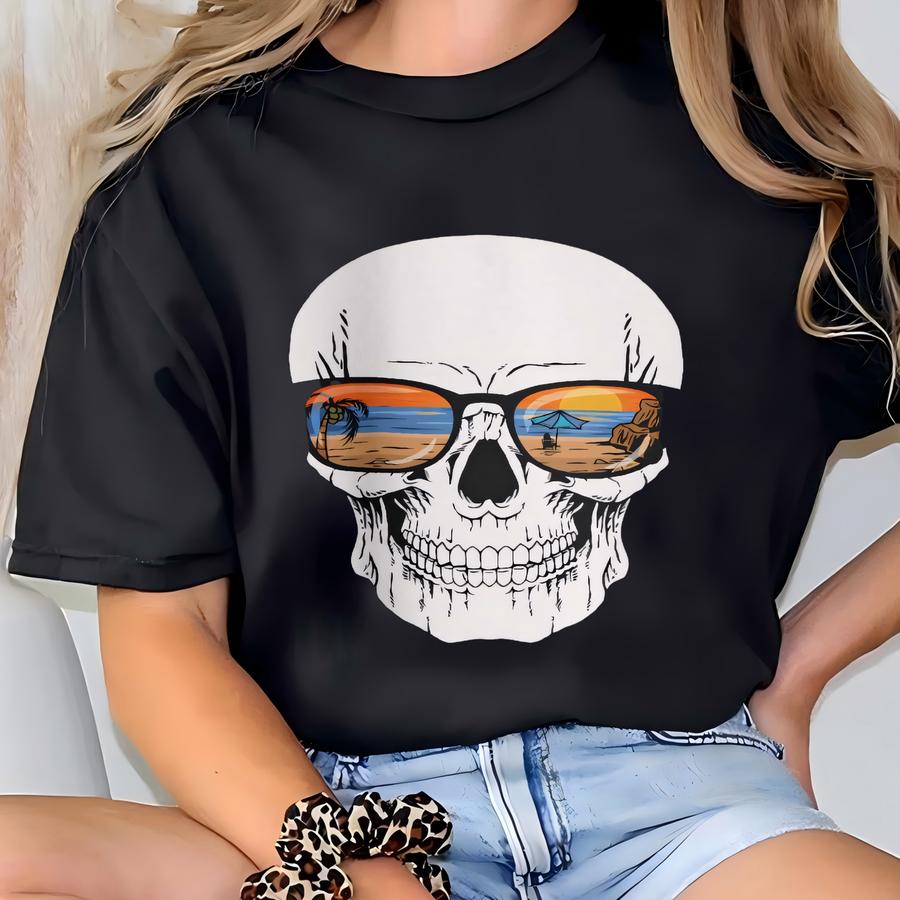 Skull Beach Hoodie / Hoodie, Skeleton Pullover, Skull Sweater, Skeleton Tshirt, Beach T Shirt, Surf Sweatshirt, Surfer Hoodie, Surfer Gifts T-shirt