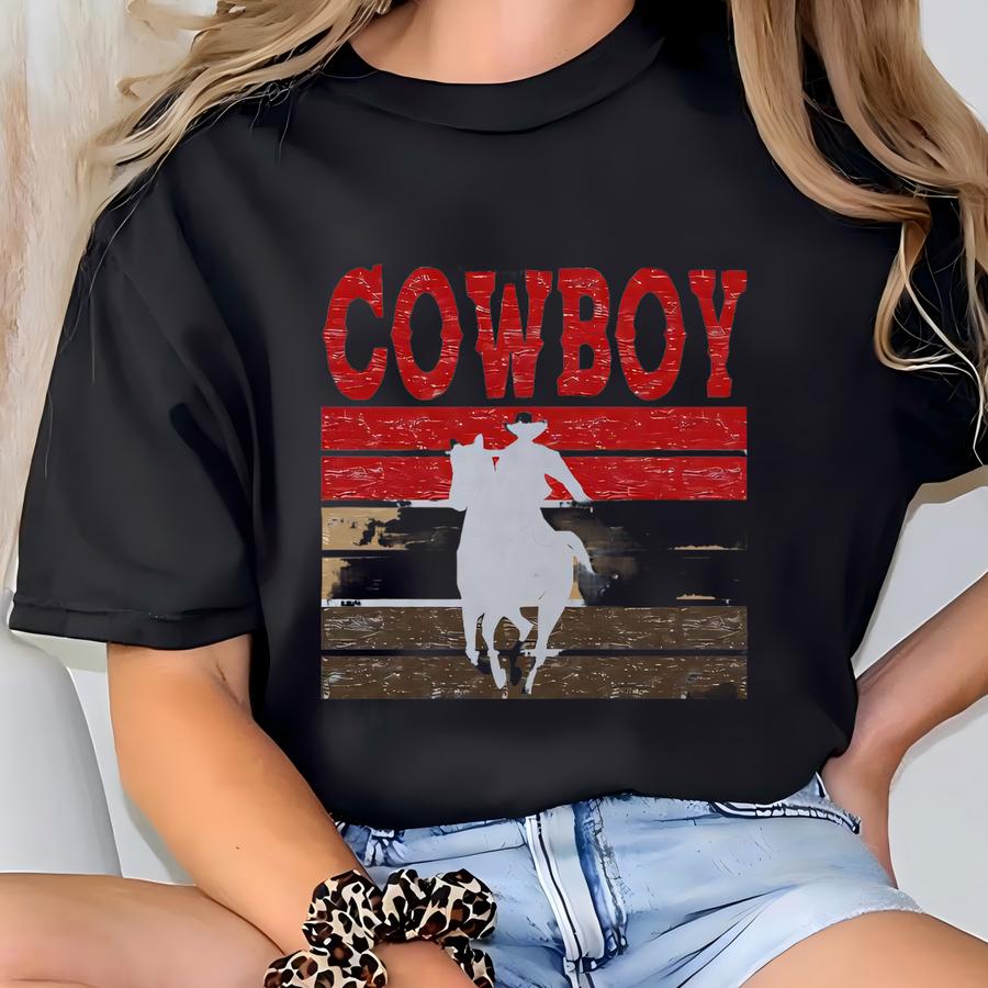 Cowboy Western Graphic Tee, Mens Women's Country T Shirt, Unisex Jersey Short Sve Hoodie, Rodeo Farm Life Shirt, Woman Fashion, T-shirt