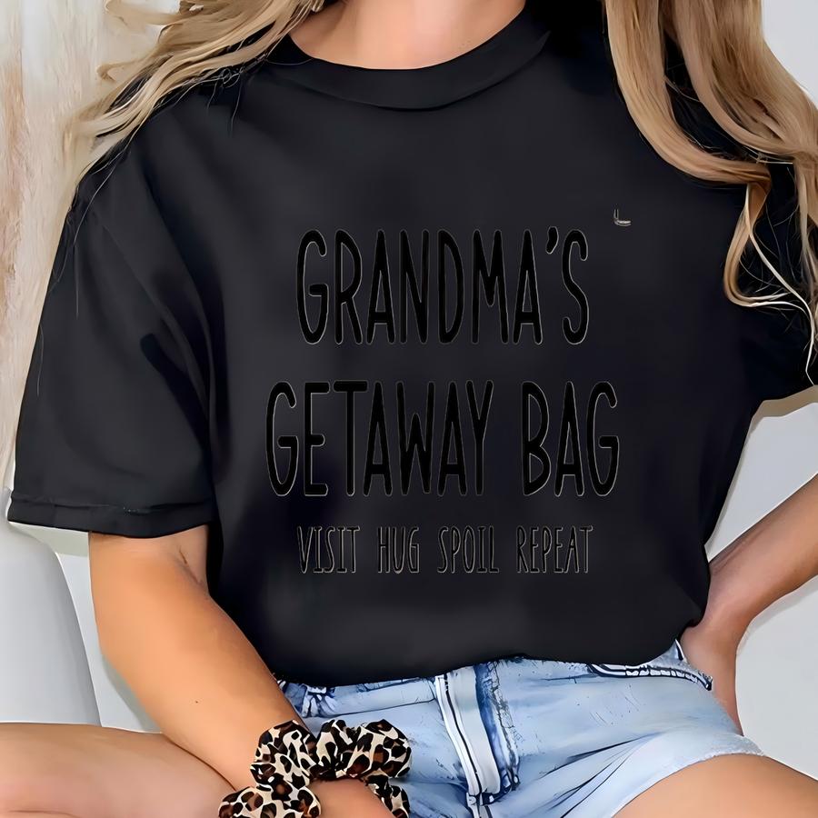 Grandma, Grandma's Getaway Visit Hug Spoil Repeat, Zippered Tote, Personalized, Two Tone T-shirt